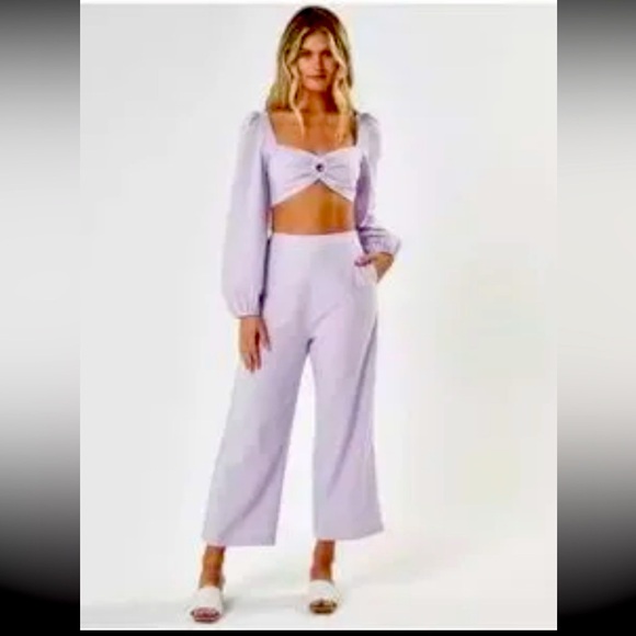 Nwot lavender Charlie holiday linen crop & pant set cutout spring summer classic - Picture 1 of 7